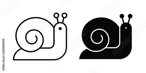 Snail icon with line stroke and black silhouette style