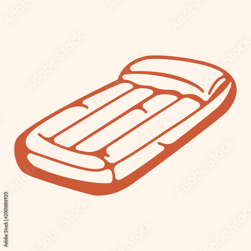 Inflatable mattress shown with long parallel air sections and a simple rectangular form. Great for summer pool sets beach graphics travel icons and relaxed vacation themes.