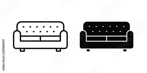Sofa icon with line stroke and black silhouette style