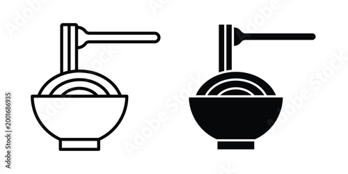Spaghetti icon with line stroke and black silhouette style