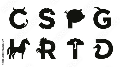 Black animal letters alphabet font.