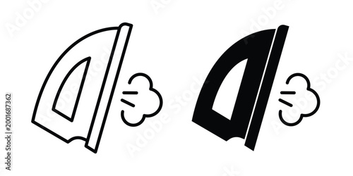 Steaming iron icon with line stroke and black silhouette style