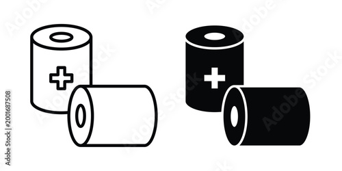 Sterile gauze icon with line stroke and black silhouette style