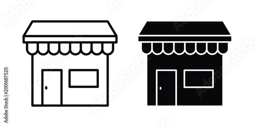 Store icon with line stroke and black silhouette style