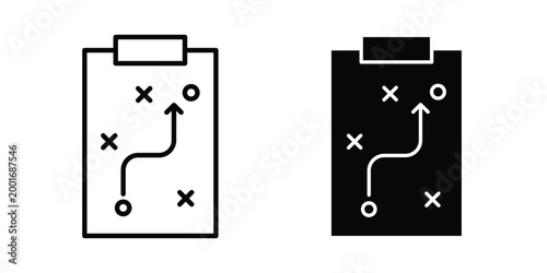 Strategy icon with line stroke and black silhouette style