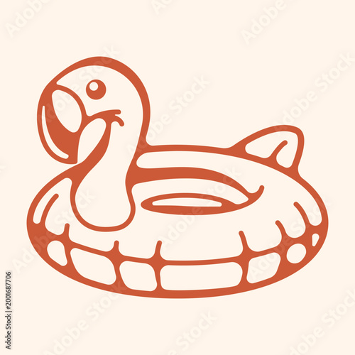 Inflatable ring with a rounded body and a small flamingo head detail. Perfect for childrens graphic designs, summer pool sets, playful characters, and cheerful seasonal illustrations