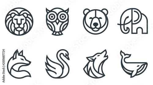 Fotografi Black line animal icons set.
