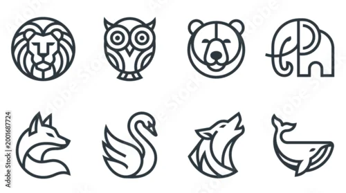 Fototapeta Black line animal icons set.