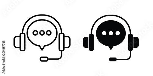Support service headset icon with line stroke and black silhouette style
