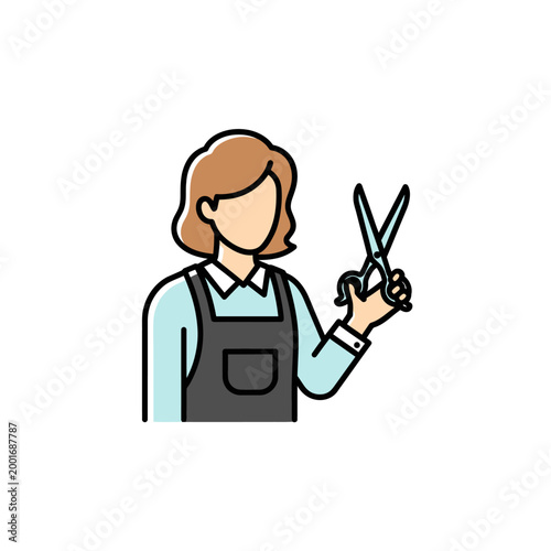 Hairdresser holding scissors, salon professional, stylist icon, flat design