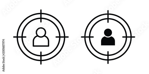 Target market icon with line stroke and black silhouette style