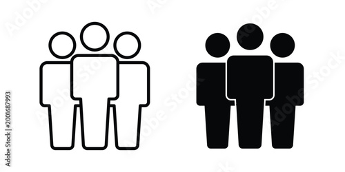 Team icon with line stroke and black silhouette style