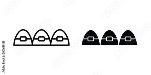 Teeth with braces icon with line stroke and black silhouette style