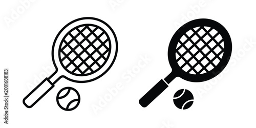 Tennis icon with line stroke and black silhouette style