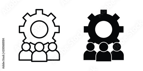 Teamwork icon with line stroke and black silhouette style