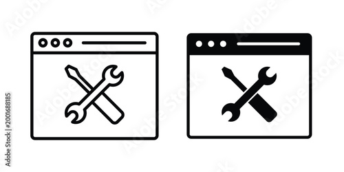 Technical icon with line stroke and black silhouette style