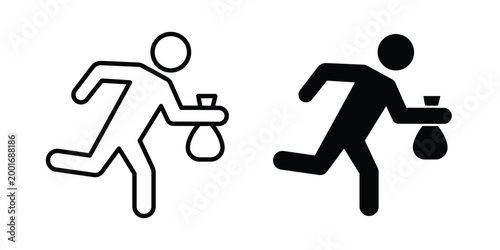 Thief icon with line stroke and black silhouette style