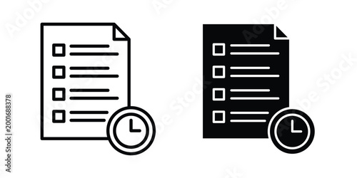 Time management icon with line stroke and black silhouette style