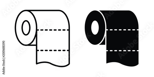 Toilet paper roll icon with line stroke and black silhouette style