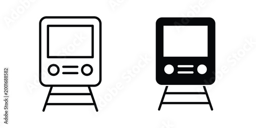 Train icon with line stroke and black silhouette style