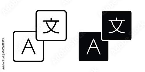 Translation icon with line stroke and black silhouette style