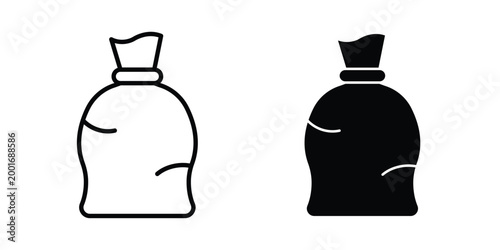 Trash bag icon with line stroke and black silhouette style