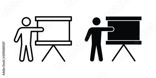 Training icon with line stroke and black silhouette style