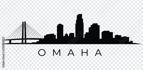 Black silhouette of omaha city skyline with a bridge and buildings