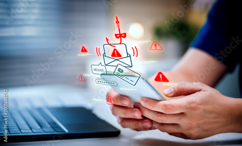 phishing mail steal private data, password for security breach by hacker scam tactics, fraud links, malware and digital crime methods for thieving sensitive infomation
