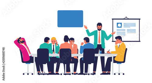 Business team meeting, office collaboration, flat design icons, people at work, teamwork vector