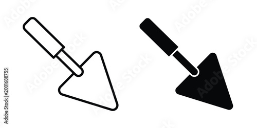 Trowel icon with line stroke and black silhouette style