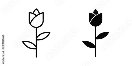 Tulip icon with line stroke and black silhouette style