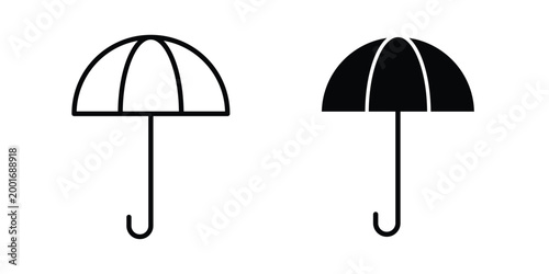 Umbrella icon with line stroke and black silhouette style