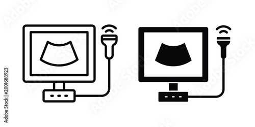 Ultrasound icon with line stroke and black silhouette style