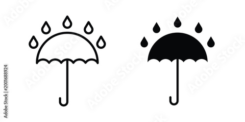 Umbrella with rain drop icon with line stroke and black silhouette style