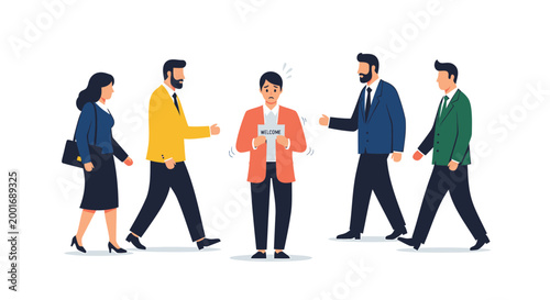 Business people walking, colleagues in conversation, office workers, professional team, flat design