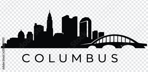 Fotografi Black silhouette of columbus city skyline with bridge and buildings