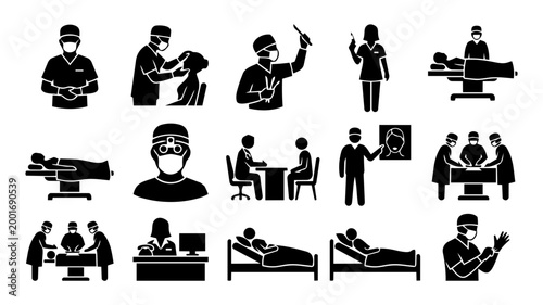 Cosmetic Surgeon and Aesthetic Clinic Staff Icons – Plastic Surgery Team Silhouettes