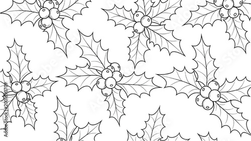 Holly leaves and berries illustration created with 2D AutoCAD
