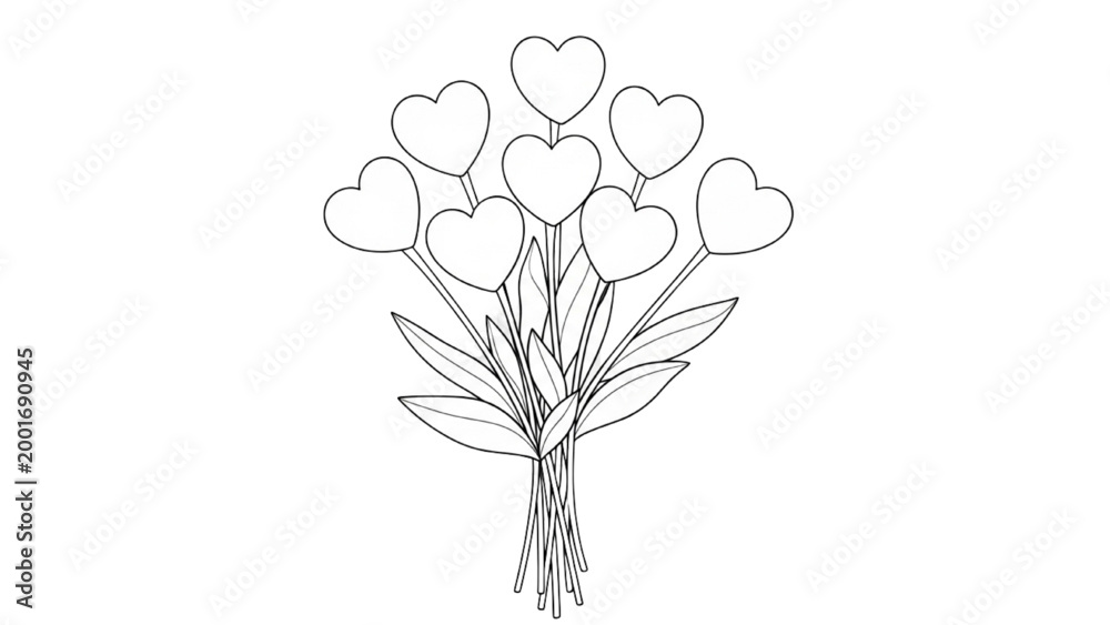 Obraz premium Bouquet of heart-shaped balloons in 2D AutoCAD illustration style