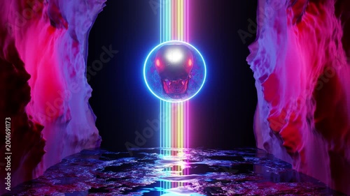 3D Sci-Fi skull colors planet seamless loop animation