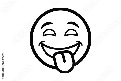 Happy and playful smiling face emoji with tongue out and closed eyes isolated illustration