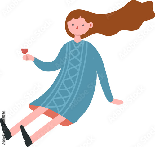 Woman sitting with holding cup of wine