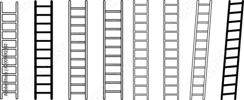 Collection of ladder icons with step ladder extension ladder rolling ladder black and white illustration collection equipment climbing