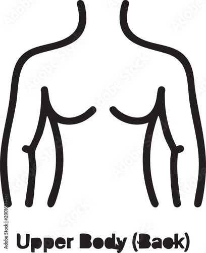 Human upper body back outline in minimalist black line art on white background for anatomy education