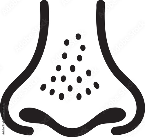 Nose with black dots in minimalist line art style on white background for medical education