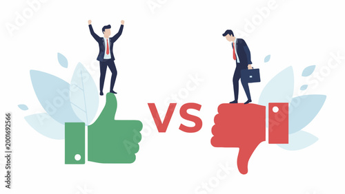 Businessman comparing success and failure on thumb icon illustration
