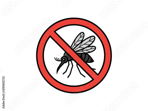 Mosquito Prohibition Sign Icon for Pest Control on White Background