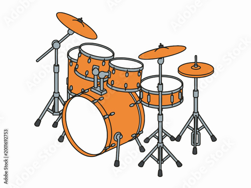 Orange Drum Kit Set Isolated on White Background Illustration