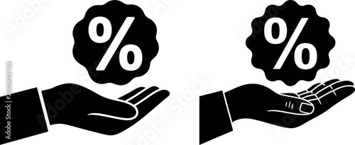 Percentage sign held by hand vector illustration with percentage discount marketing illustration business commerce promotion giveaway shopping
